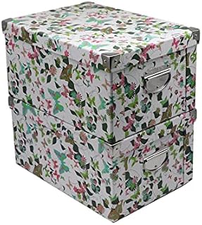 COAIMANEY Collapsible Storage Box, Decorative Memory box with Lid & Metal Reinforced Corners, Cardboard File Box with Handles, Organizer Gift Box for Keepsake Toy Photos Office Nursery etc.