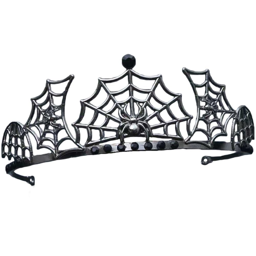 Sslvya Gothic Spider Web Tiara Crown Headband Metal Spider Tiara Crown Halloween Costume Cosplay Headpiece for Women