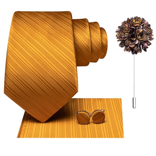Image of Hi-Tie Mens Paisley Floral Striped Ties Set Silk Necktie and Lapel Pin for Men Pocket Square Cufflinks Set Business Wedding