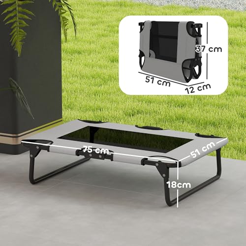 PawHut Hundeliege Outdoor, Erhöhtes Hundebett für kleine und mittelgroße Hunde, klappbar Haustierliege mit Mesh Stahlrahmen Füßen, Haustierbett für Draußen Camping, 75x51x18 cm, Hellgrau