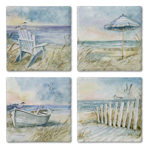 Thirstystone Coastal Sanctuary 4 Pack Assorted Tumbled Tile Stone Coasters