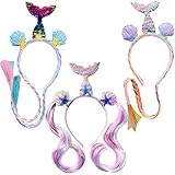 【Accesorios para fotos de fiestas】Diadema niña sirena para niñas, niños, niños pequeños, con disfraces de sirena o atuendos únicos, grabe estos maravillosos detalles de fiesta, lindo cosplay de peluca de cola doble, se puede combinar con atuendos de verano para que sus hijos se destaquen en la fiesta