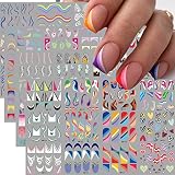 48 Sheets Geometric Nail Art Stickers Water Transfer Colorful Stripes Line Nail Decals 3D Rainbow Na