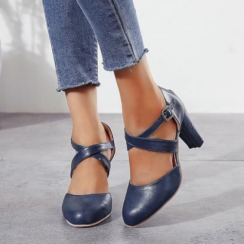 Party Dress Shoes Low Heels Oxford for Women Cross Ankle Strap Pumps Mary Jane Wedges Ballroom Oktoberfest Cosplay3