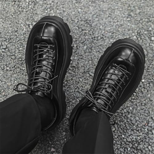 Men's Leather Platform Lace Up Oxfords Casual Round Toe Chunky Heel Slip On Derby Shoes for Formal Work Business Dress3