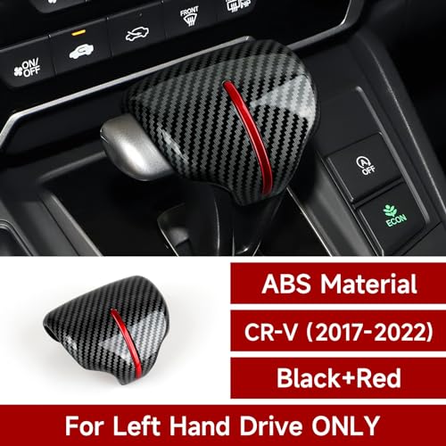 Image of Car Gear Shift Knob Cover Decals for 2017 2018 2019 2020 2021 2022 Honda CR-V Accessories CRV ABS Carbon Fiber Stickers, Black Red