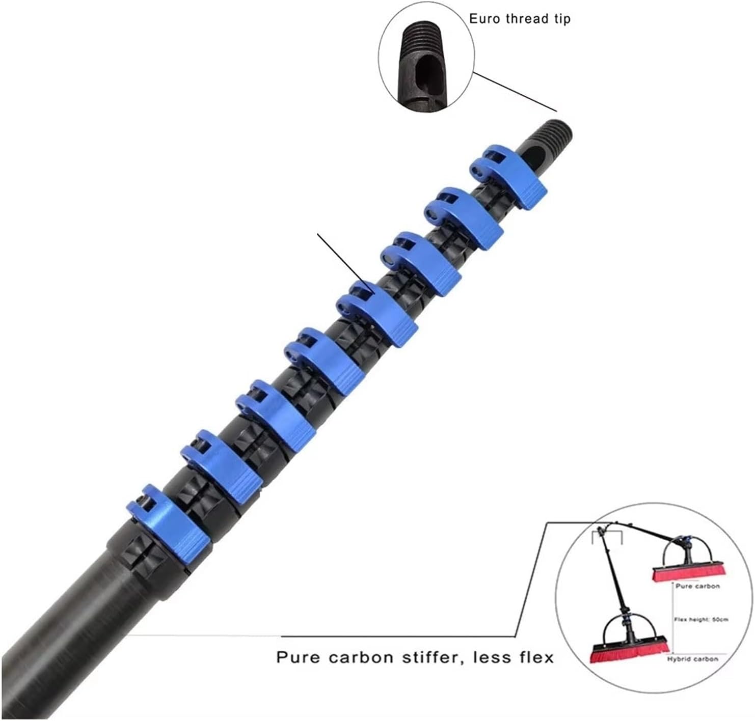 40FT Professional Carbon Fiber Telescopic Water Fed Pole For Window Cleaning (12Meter/metal Lever）(Euro Tip metal lever,30T)