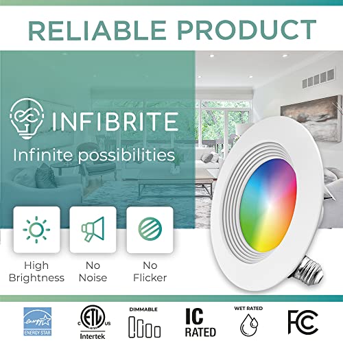Infibrite 4 Inch Smart Recessed Light, Color Changing And Tunable White, Wifi Retrofit Led Downlight E26 Base, No Hub, Works With Alexa And Google, Dimmable, 810Lm, Cri90, Rgbcw, Wet Rated (24 Pack) #TOP2