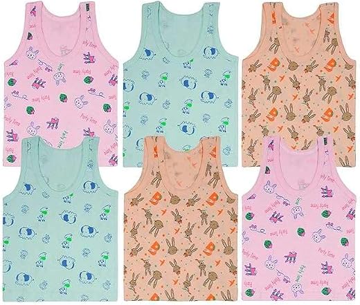 VENALYFE Cute &amp; Colorful 100% Organic Cotton Baby Vest Pack of 6 | Soft Sleeveless Innerwear for Baby Boys &amp; Girls | Print...