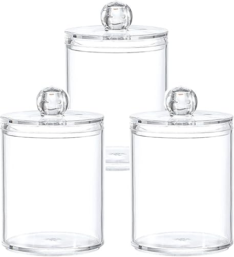 Paquete de 3 tarros transparentes con tapas para baño, juego de bolas de algodón y soporte para Qtip, organización y almacenamiento de baño, soporte