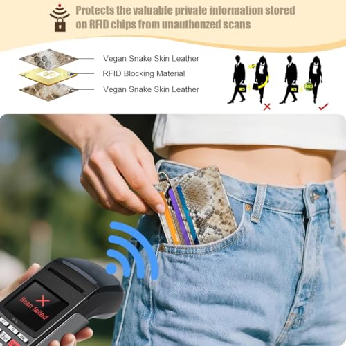 Image of Slim Credit Card Holder Vegan Snake Skin Wallet Women Thin Wallets | RFID Blocking Minimalist Lightweight Small Cute Cards Holders with ID Window, Brown Snake Skin