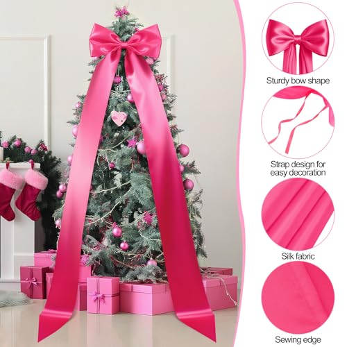 Knitgrip 118x28 Inch Extra Large Wedding Bow Giant Wall Satin Bow Decoration with Long Streamers Huge Oversized Topper Decor for Room Backdrop Tree Topper Holiday Party Door(Hot Pink,Satin) by Knitgrip - Image 5