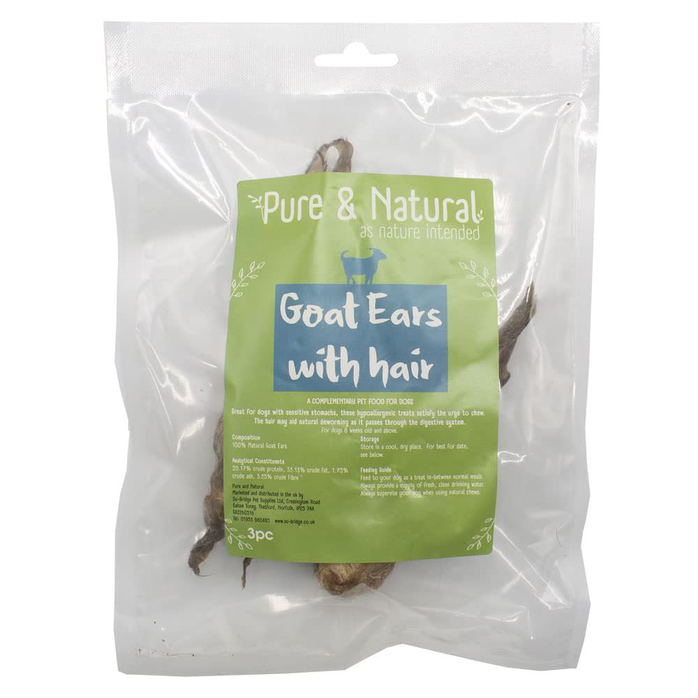 Pure And Natural Goat Ear With Hair For Dogs - Pack Size 3
