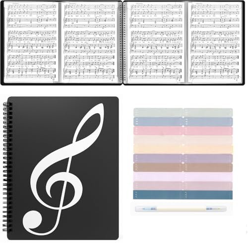 AllMyHomy - AllMyHomy 4-Page Expand Sheet Music Folder - Black Hardcover A4 Music Binder, for Letter Size 8.5x11 in, Piano, Choir & Orchestra, Concert – Binding + Index Tabs & Highlighter (20 Sleeves/40 Pages)