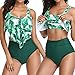 Produktbild Damen Badeanzug Zweiteiliger Sexy Push Up Rückenfrei Bikini Set Volant Bikinioberteil Top und High Waist Tailliert Blumen Drucken Bauchweg Bikinihose Strand Geteilter Bademode Bikini Set für Frauen