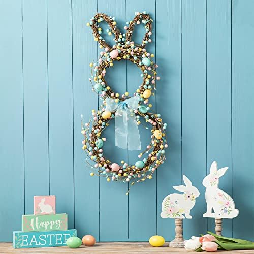 Glitzhome 24.5”H Easter Bunny Spring Wreath with Easter Eggs for ...