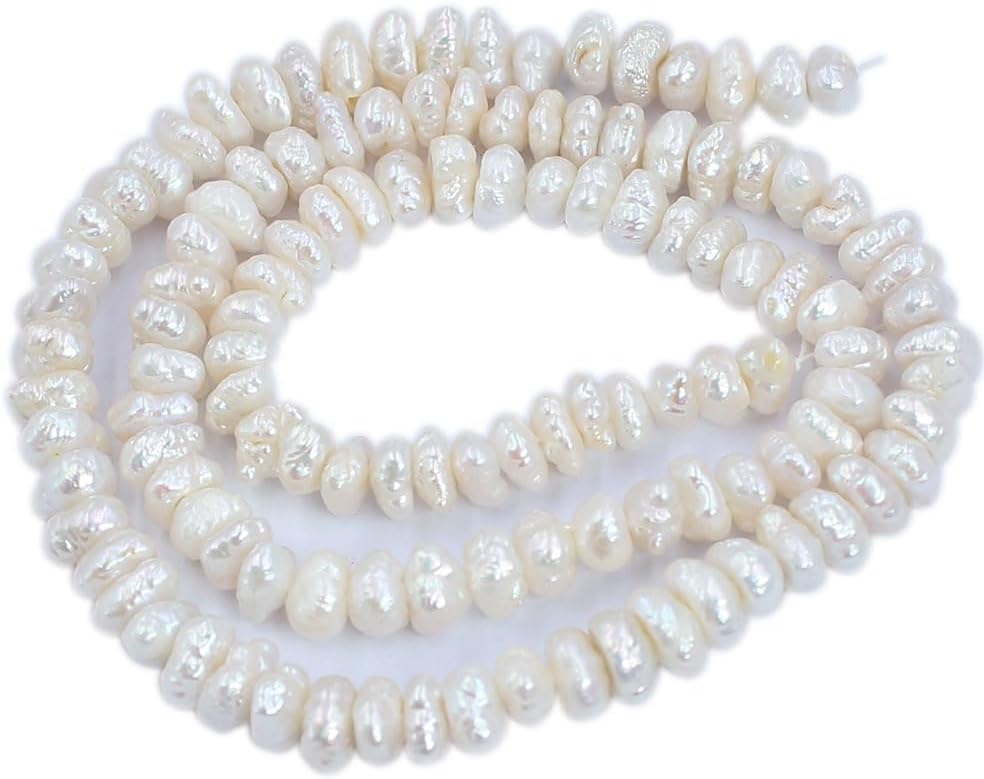 SR BGSJ Natural 6-8mm Freeform Rondelle Biwa White Freshwater Pearl Jewelry Necklace Bracelet Earrings Making Craft Loose Beads Strand 15"