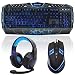 SportsBot SS301 Blue LED Gaming Over-Ear Headset Headphone, Keyboard & Mouse Combo Set w/ 40mm Speaker Driver, High-Quality Microphone, Multimedia Keys & Window Key Lock, 4 DPI Levels (BLU)