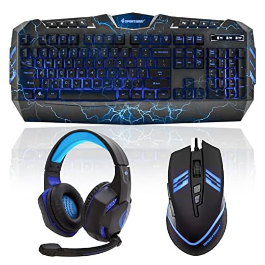 SportsBot SS301 Blue LED Gaming Over-Ear Headset Headphone, Keyboard & Mouse Combo Set w/ 40mm Speaker Driver, Microphone, Multimedia Keys & Window Key Lock, 4 DPI Levels (BLU)