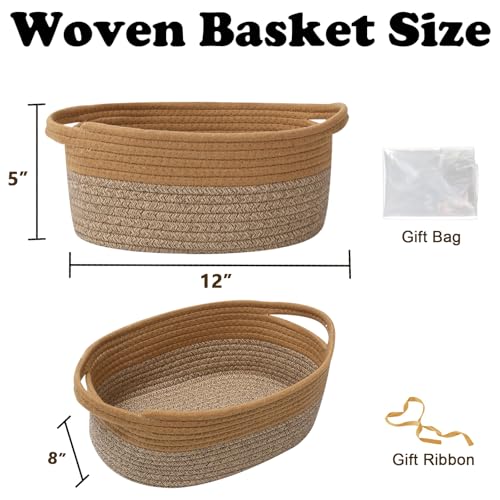 Image of Woven Rope Basket - Baby Gift Basket with Bag & Ribbon, Jute&Brown