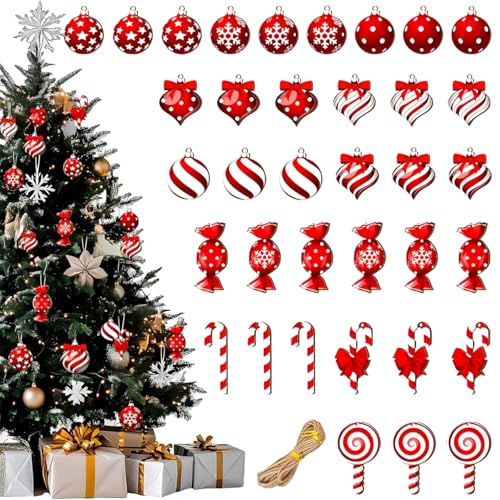 DtgEcd Candy Cane Christmas Decorations, 36-Piece 2D Style Red and White Candy Cane Lane Christmas Tree Decor, Festive Holiday Ornaments for Indoor and Outdoor Use, Classic Christmas Decor