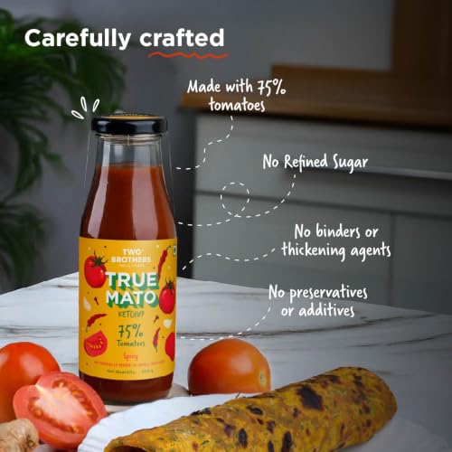 Image of Two Brothers Truemato Ketchup - Spicy Tomato Ketchup 1 KG | Naturally Made with 75% Fresh Tomatoes | No Refined Sugar | Upgraded
