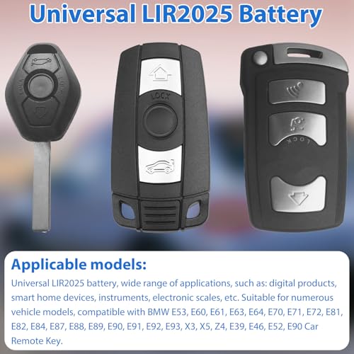 2 Stück Akku Batterie LIR2025 3.6V 30mAh Kompatibel für Autoschlüssel Fernbedienung BMW E81 E82 E87 E88 E89 E90 E91 E92 E93 Z4 E61 E71 E72 X1 X5 X6 Z4 1er 3er 5er Schlüsselbatterie - 90 Grad Winkel