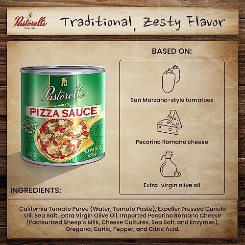 Pastorelli Pizza Sauce, Original Authentic Italian Pizza Sauce with Extra Virgin Olive Oil and Pecorino Romano Cheese Shredded, Since 1952 Family Pizza Sauce Recipe, 8 Ounce, 6-Pack - Thumbnail 4