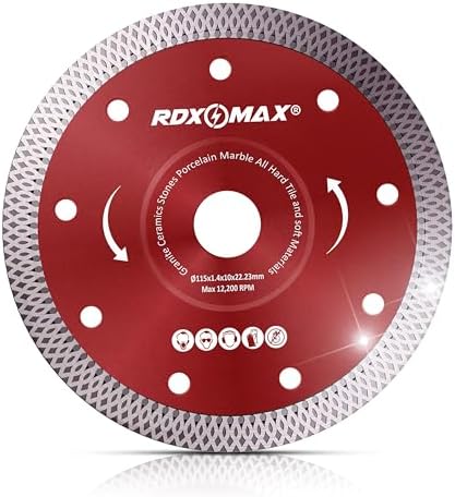 115mm Diamond Cutting Discs for Angle Grinder - Super Thin Fast, Clean Cut on Porcelain, Granite, Marble, Concrete, Tiles, Stones, Bricks & Ceramics- 4.5" Wheel - Size 115 x 1.4 x 22.23mm