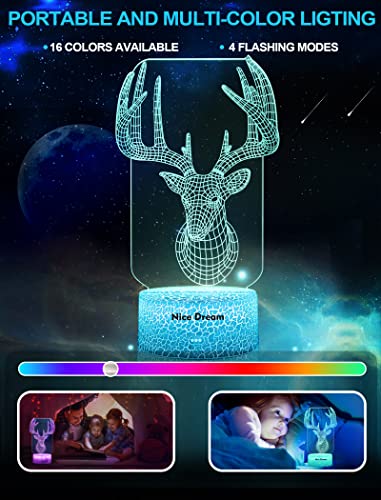 Nice Dream Deer Night Light For Kids, 3D Illusion Night Lamp, 16 Colors Changing With Remote Control, Room Decor, Gifts For Children Boys Girls #TOP4