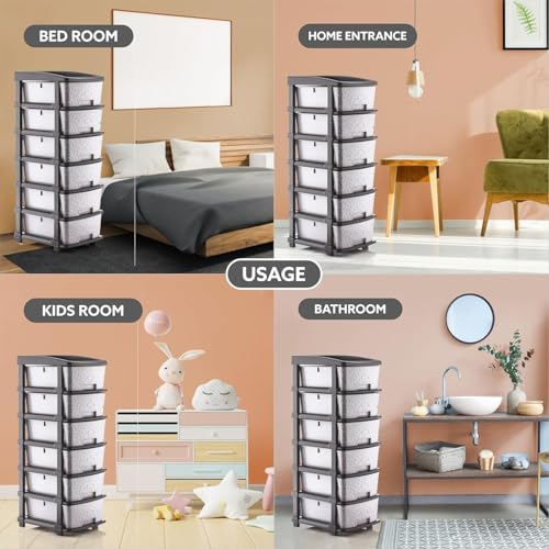 Image of TEKCOOL Plastic Drawer Organizer Self Standard Rectangular Multi Purpose Modular Drawer System Large Chest of Drawer Organizer for Home Office,Product Dimension When assembeled (6XL, Grey hex);