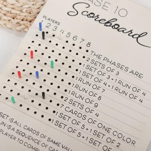 Tablero de puntuación Phase 10 de madera con fichas de colores miniatura 5