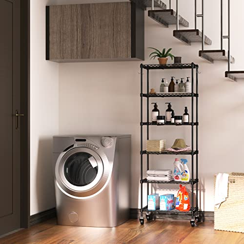 Vkahaak 6-Tier Wire Shelving Unit, Adjustable Storage Shelf With Lockable Wheels, Large Capacity Metal Shelves With Stainless Hook For Garage Kitchen Pantry Living Room Bathroom (22" X 12" X 65") #TOP1