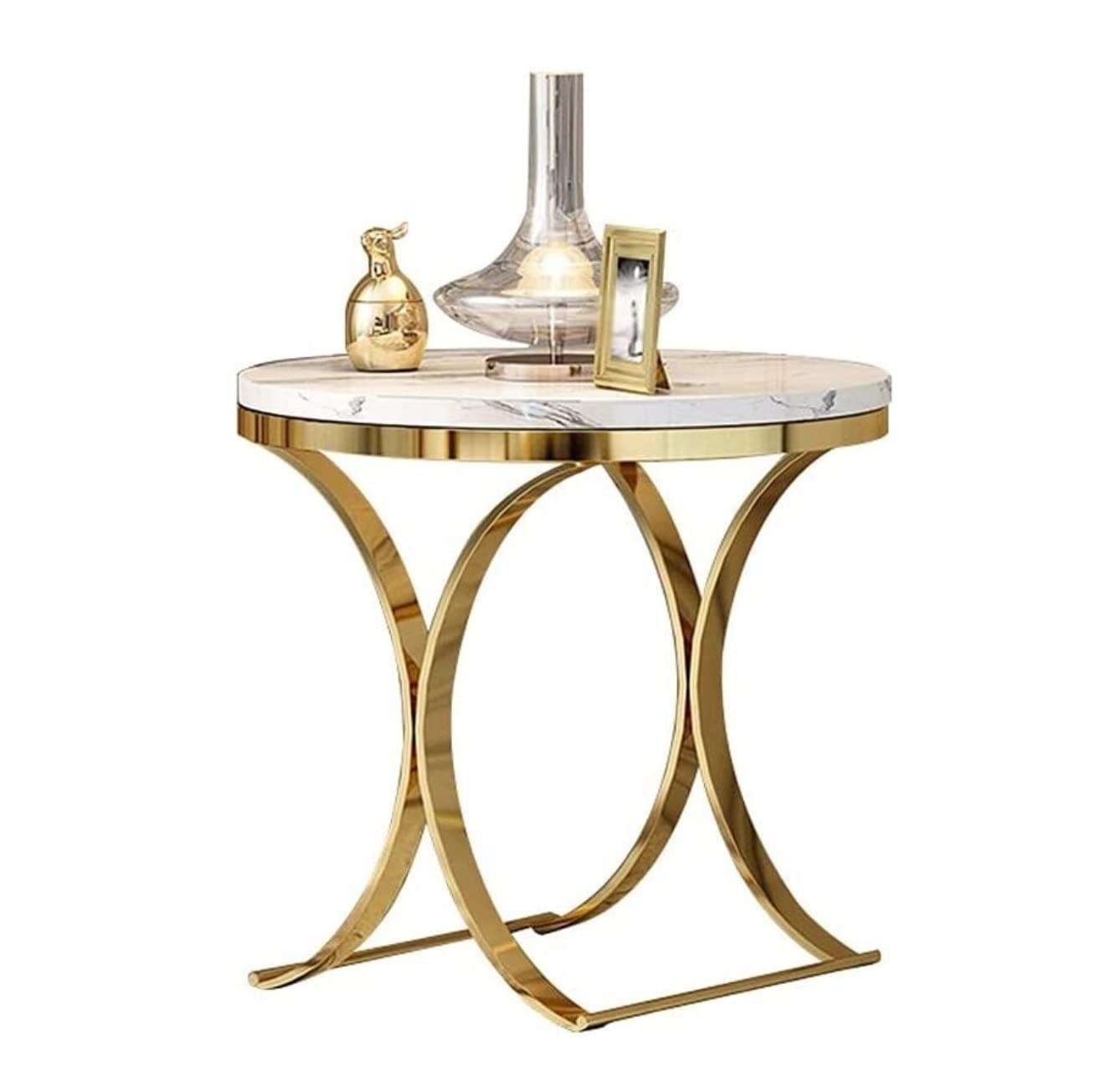 Petite table basse ronde en marbre Bianco comme table à thé