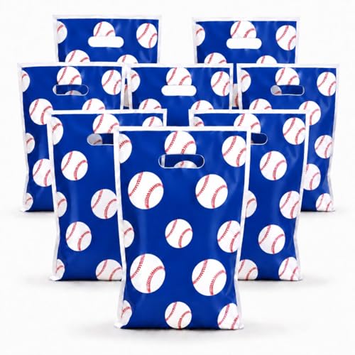 RCRAJE 50 Pack Baseball Goodie Bags Baseball Gift Bags with Handles Baseball Treat Candy Bags for Birthday Party Team Snack Bags for Youth Baseball Team Events Game Day Sports Party Favors
