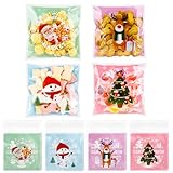 100 PCS Christmas Self Sealing Cellophane Bags for Cookie Snack Treat Goodie Goody Candy Gift Wrap Clear Ziplock Holiday Winter Santa Xmas Decor Bags Bulk Christmas Party Decorations Favors Supplies