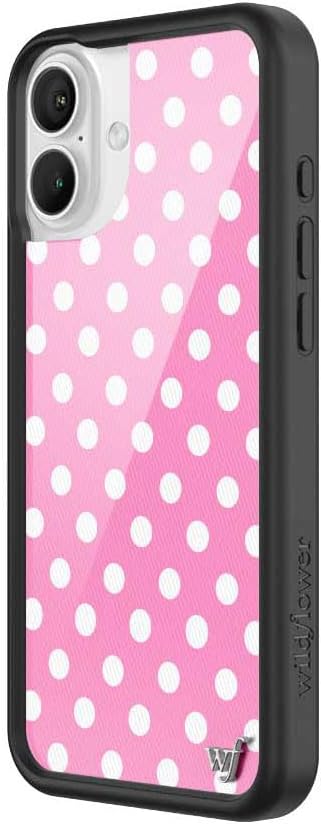 Wildflower Cases - Compatible with iPhone 16 Plus | Protective Black Bumper, 6.5ft Drop Test Certified, Women Owned Small Business | Bright Aesthetic Cute Trendy | Polka Dot - Pink and White - Image 2