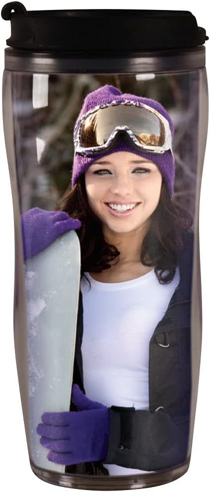 14 oz Photo Travel Mug with Flip Top - PixMug - The Mug That's a Picture Frame - DIY - Insert Your Own Photos or Create and Print Inserts Online – 1 Pack