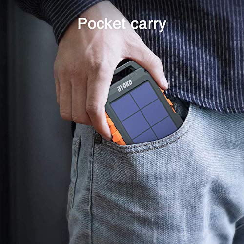 Solar Charger, Ryoko Portable Solar Phone Charger, 20000mAh Solar Power Bank External Battery Backup for Outdoor Camping Gear Equipment Survival Kit, Compatible for Phone, IPX4 Waterproof