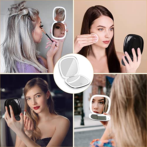 Jimacro Led Travel Makeup Mirror, 1X/10X Magnifying Pocket Mirror With 56 Led Lights, Usb Charging Folding Mirror With Touch Sensor 3 Colors Brightness Adjustable, Ideal For Handbag, Girls Gift #TOP6