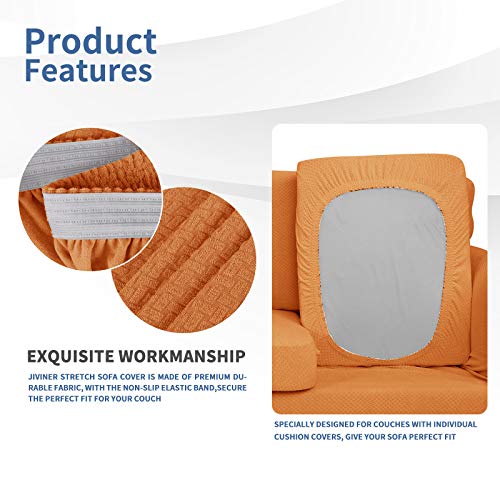 Jiviner Newest 4 Pieces Couch Covers For 3 Cushion Couch Stretch Sofa Slipcover With 3 Seat Cushion Covers Thick Fitted Couch Cover For Pet Dogs Furniture Protector (Sofa, Orange) #TOP2