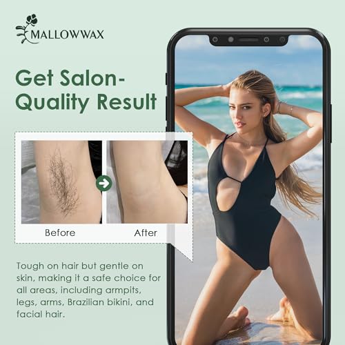 Image of Mallowwax Hard Wax Beads - Wax for Sensitive Skin Hair Removal - Tea Tree Wax Beads for Face, Underarms, Bikini, Legs