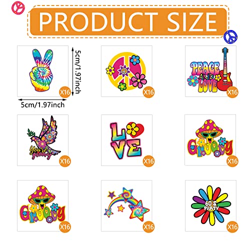 144 Pieces Hippie Tattoo Hippie Temporary Tattoos Stickers For Kids 70S 80S 90S Groovy Hippie Tattoos Hippie Face Tattoos Love And Peace Tattoos Multi Temporary Tattoos Decals For Hippie Party Favors #TOP1