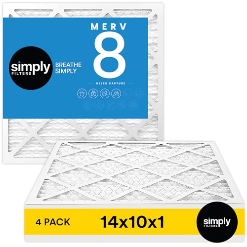 Simply 14x10x1 Air Filter, Merv 8, 4 Pack, For Home AC Furnace & HVAC (Actual Size: 13.75"x9.75"x0.75") DUST, Pet, & Allergy Control