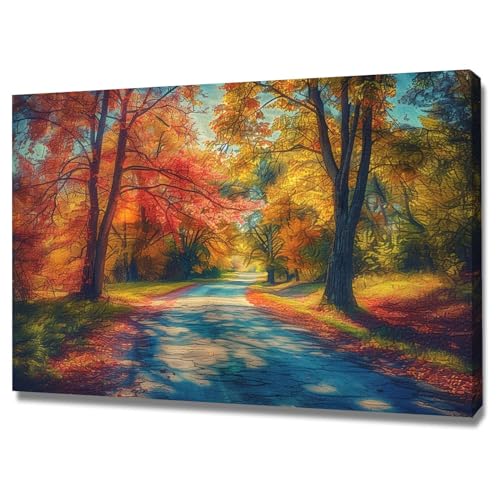 Tableau paysage de route d'automne WODJEM cadre moderne salon 40x60cm