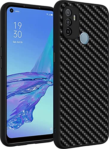 EKAM Case Compatible With Oppo Phones, Carbon Fiber Texture Aluminum Bumper Hard Back with TPU Hybrid Slim Protective Cover (OPPO A53 / A32) Black