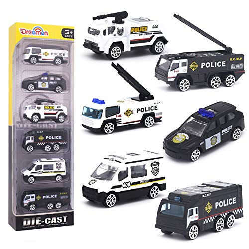 Diecast Police Car Toy Set Mini Pocket Size Models Play Vehicles for 3 4 5 Year Old Boys Kids Party Favors Gift,Pack of 6Pcs
