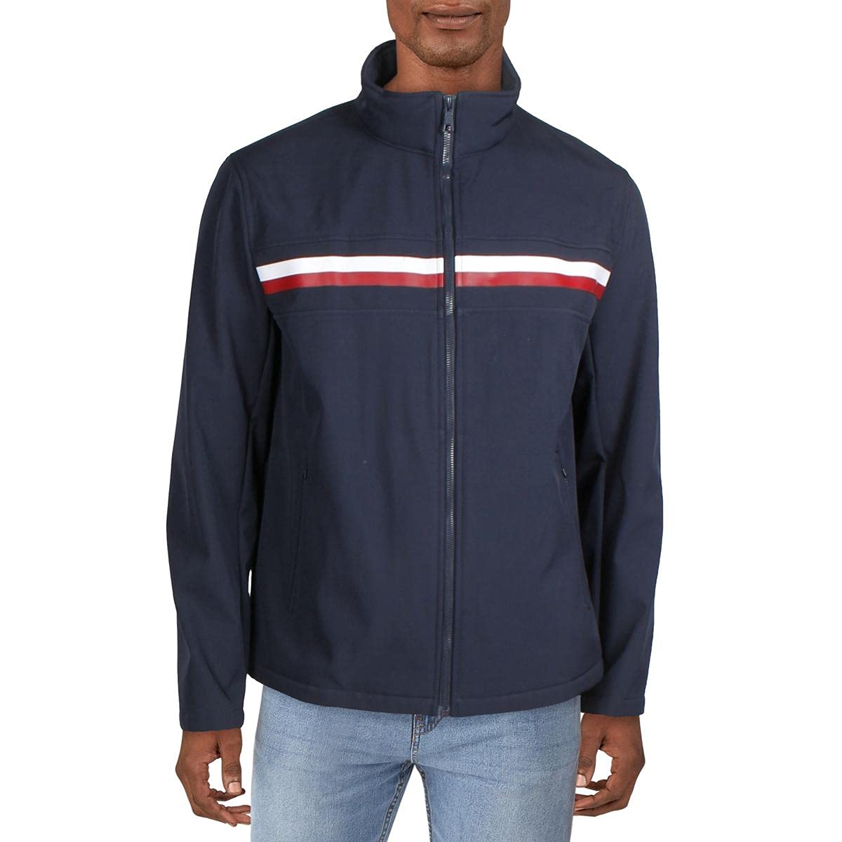 Tommy Hilfiger Men's Big Soft-Shell Classic Zip-Front Jacket with Tonal  Hilfiger Logo at Back Neck