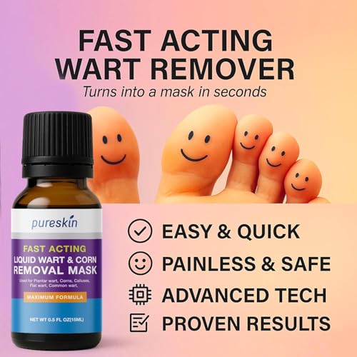 Image of PURESKIN Plantar Wart Corn Remover for Feet: 17% Salicylic Acid Wart Corn Removal Treatment for Corn, Plantar Wart, Common Wart & Flat Wart on Toes, Fingers, feet and Hand - 0.5 Fl Oz (Pack of 1)