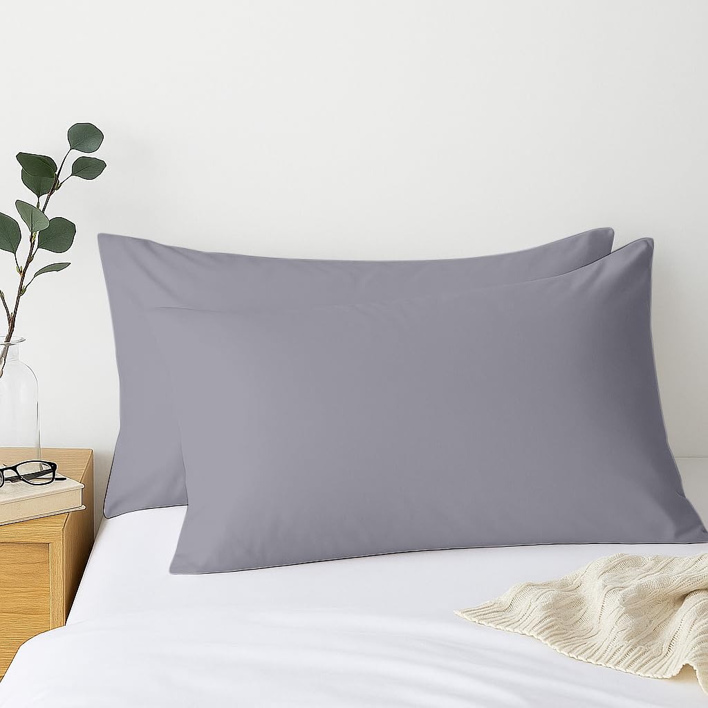 Comfort Beddings Premium Quality Pillowcases 100% Cotton Blend Housewife Pillow Cases Pack Of 2 - Silver (Superking Size 50 x 90 CM) — image 1